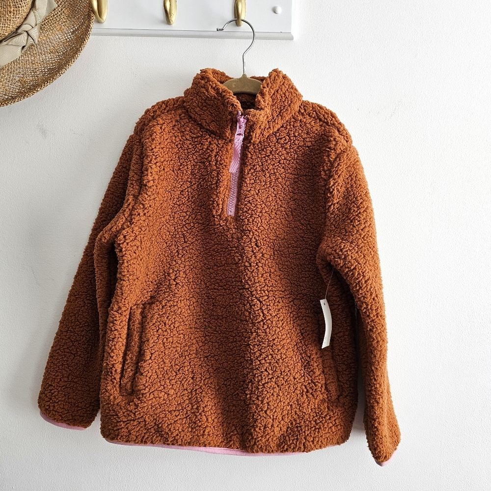 🧡 Amazon Essentials Girls’ Sherpa Fleece Pullover Jacket Small (6-7)Teddy Bear